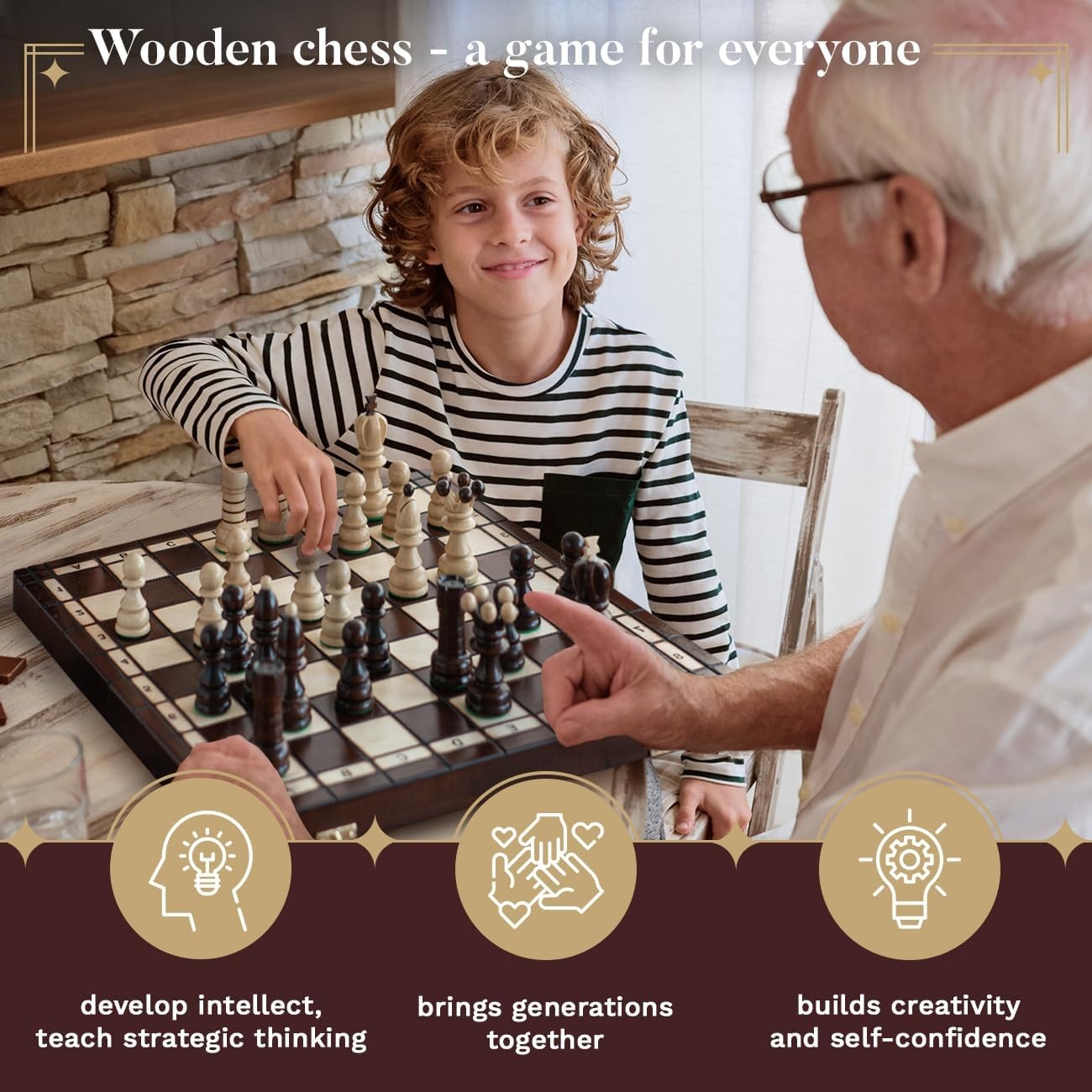 Luxury 42cm Wooden Chess Set XL | Handcrafted Board & Weighted Pieces | Premium