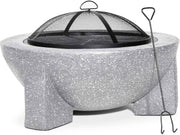 Large Outdoor Fire Pit BBQ Grill 75cm Round Concrete Finish w/ Mesh Cover