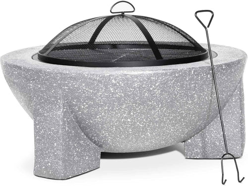Large Outdoor Fire Pit BBQ Grill 75cm Round Concrete Finish w/ Mesh Cover