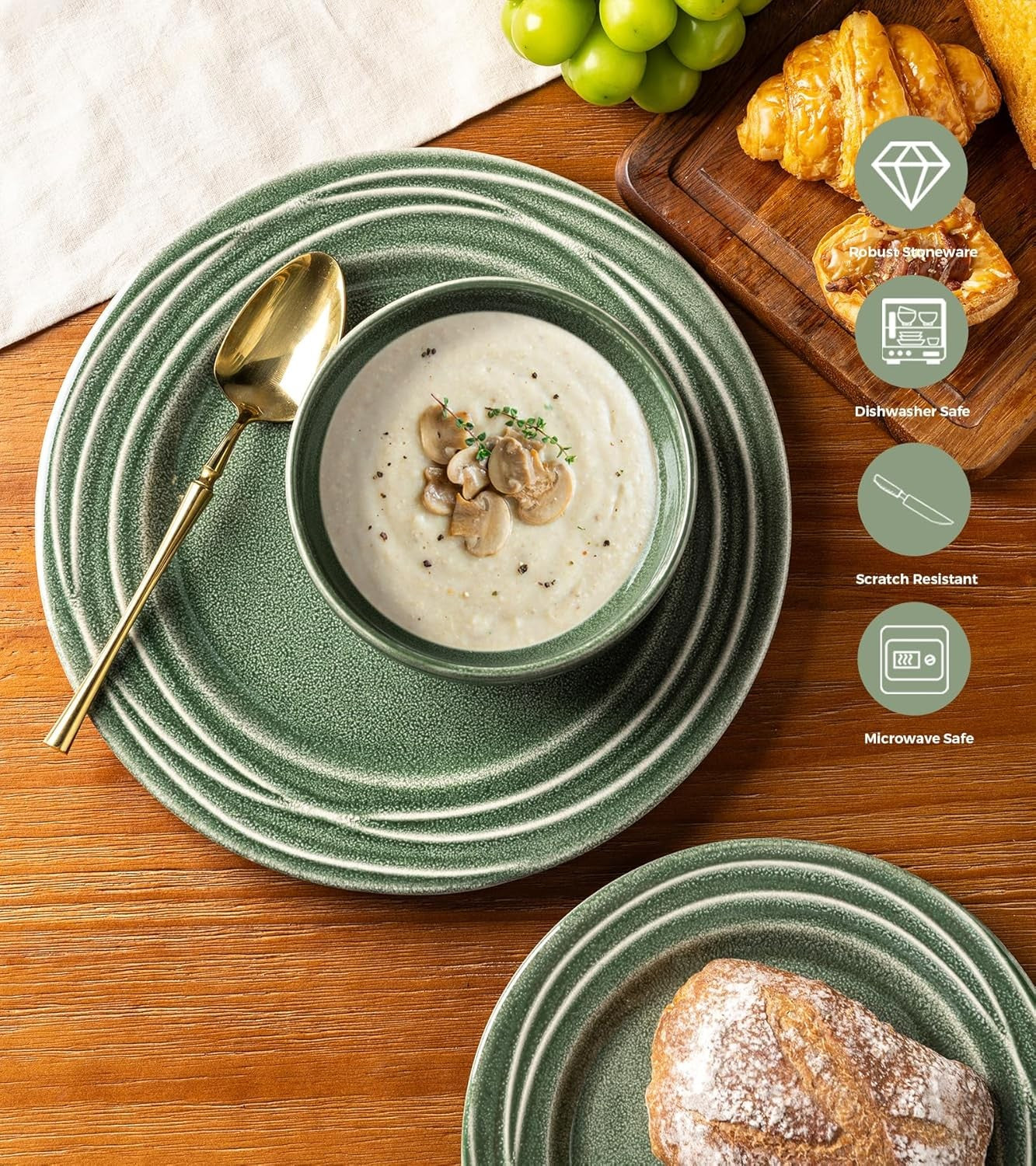 12 Piece Stoneware Dinner Set Plates Bowls Reactive Glaze Dishwasher Safe