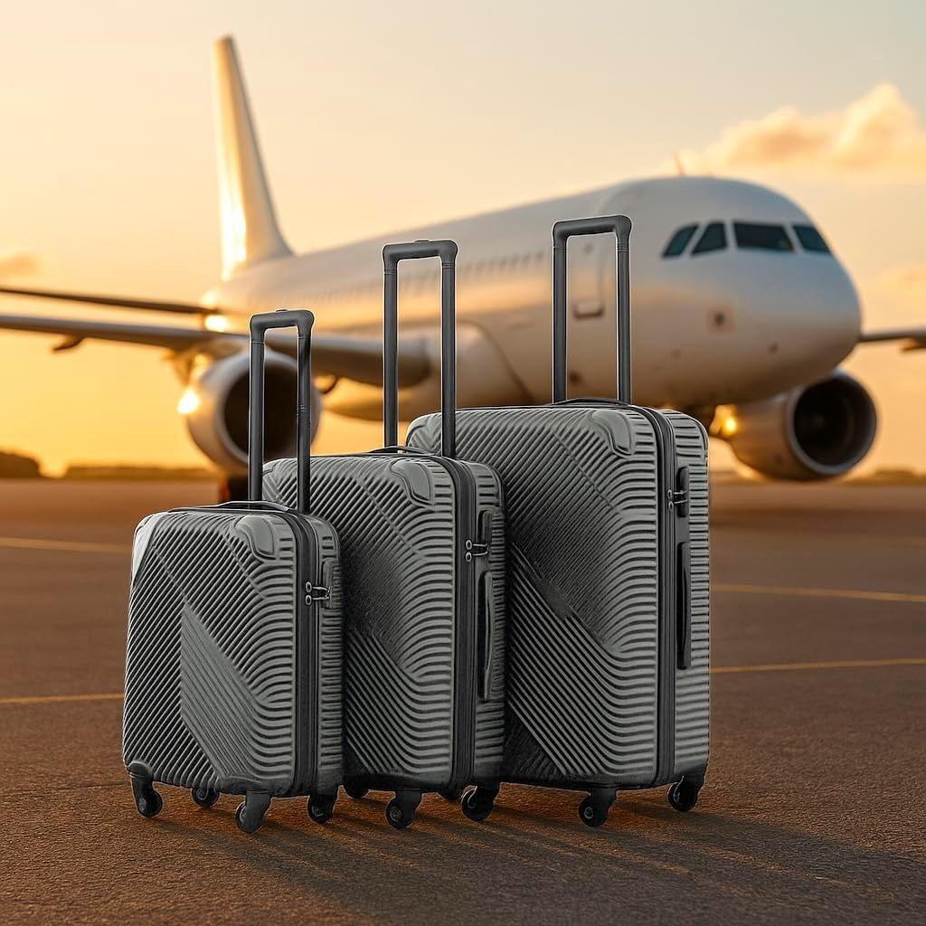 3PC Hard Shell Luggage Set 20 24 28 Inch Spinner Wheels Lock Titanium