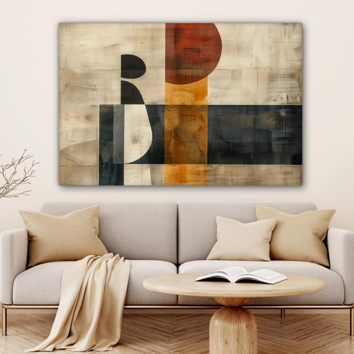 Large Abstract Canvas Wall Art 120x80cm Modern Industrial Beige Wall Decor