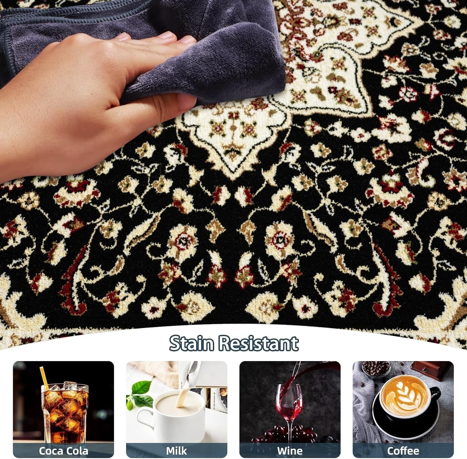 Black Traditional Rug 120x170cm Soft Floral Non Slip Living Room Carpet