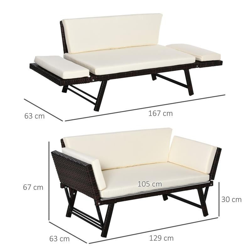 2 Seater Rattan Daybed Sofa Bed Patio Lounger Outdoor Recliner Cushions