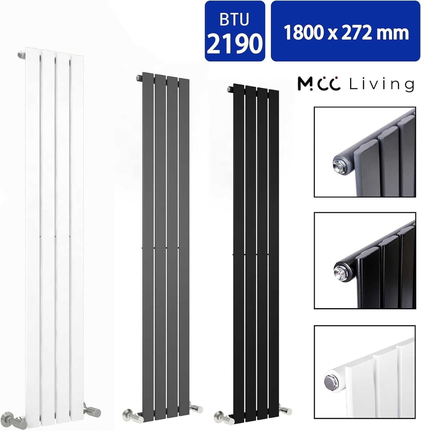 Designer Flat Panel Radiator 1800x272mm Anthracite Modern Wall Heater