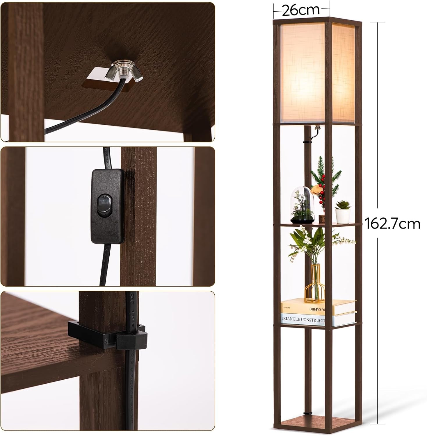 Floor Lamp with Shelves 3 Tier Modern LED Standing Lamp Storage Unit