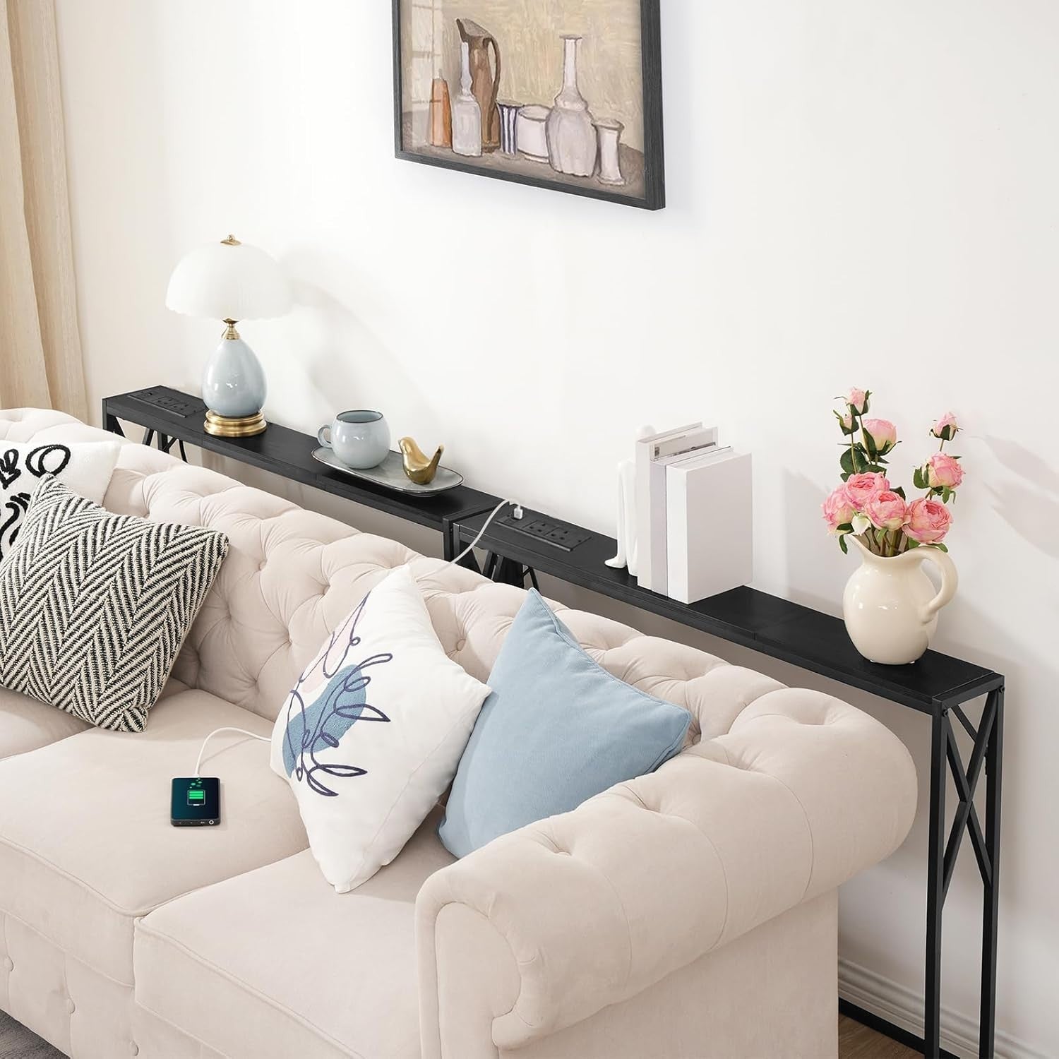 2x Slim Console Tables with USB Charging – 100cm Entryway or Sofa Table