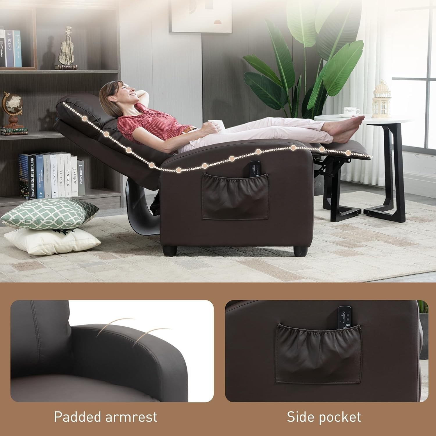 Massage Recliner Chair Faux Leather Push Back Armchair w/ Footrest Brown
