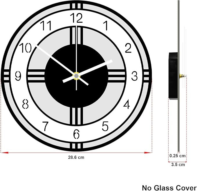 Modern 12" Silent Wall Clock Black White Quartz Non-Ticking Round Home Decor