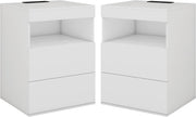 Set of 2 White LED Bedside Tables with USB Charging Station & Drawers