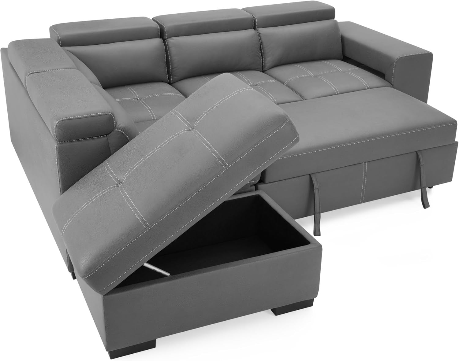 Grey Air Leather Corner Sofa Left Hand – Storage, Footstools, Headrests