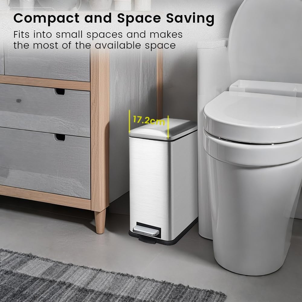 10L Stainless Steel Bathroom Pedal Bin Soft Close Small Silver