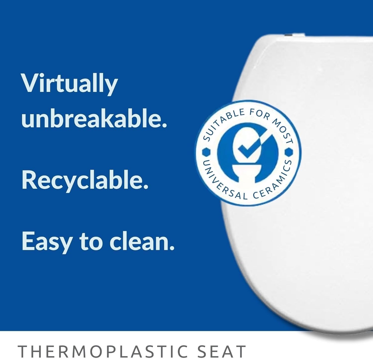Toilet Seat White Thermoplastic Non-Slip Chrome Hinges 145–165mm