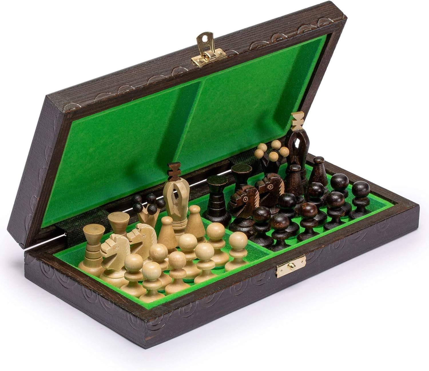 Small Wooden Chess Set 28cm • Handcrafted Pieces • Folding Board Gift