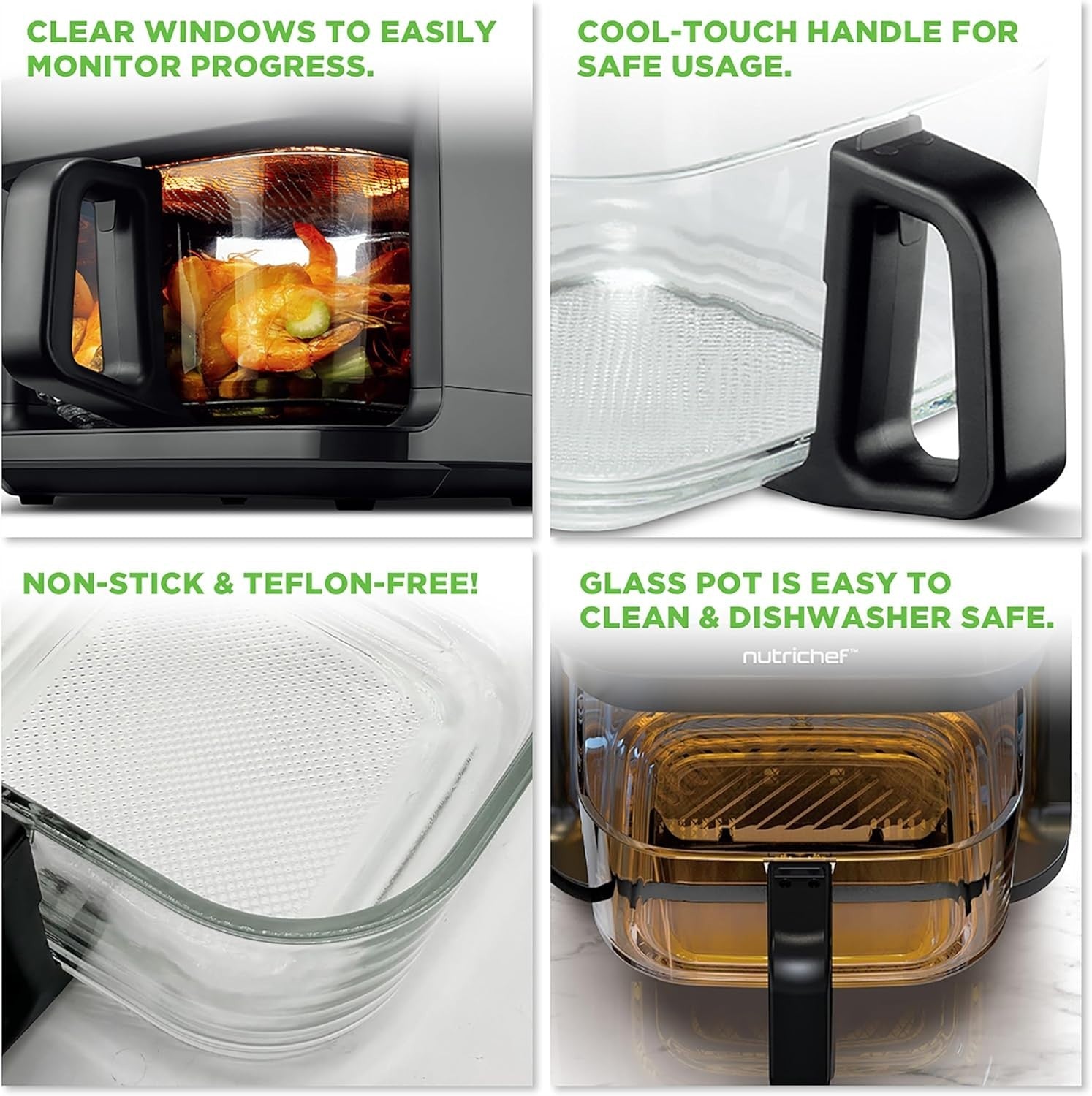 5.8QT Air Fryer 8 Presets Clear Window 1200W Touch LED Timer Temp Control