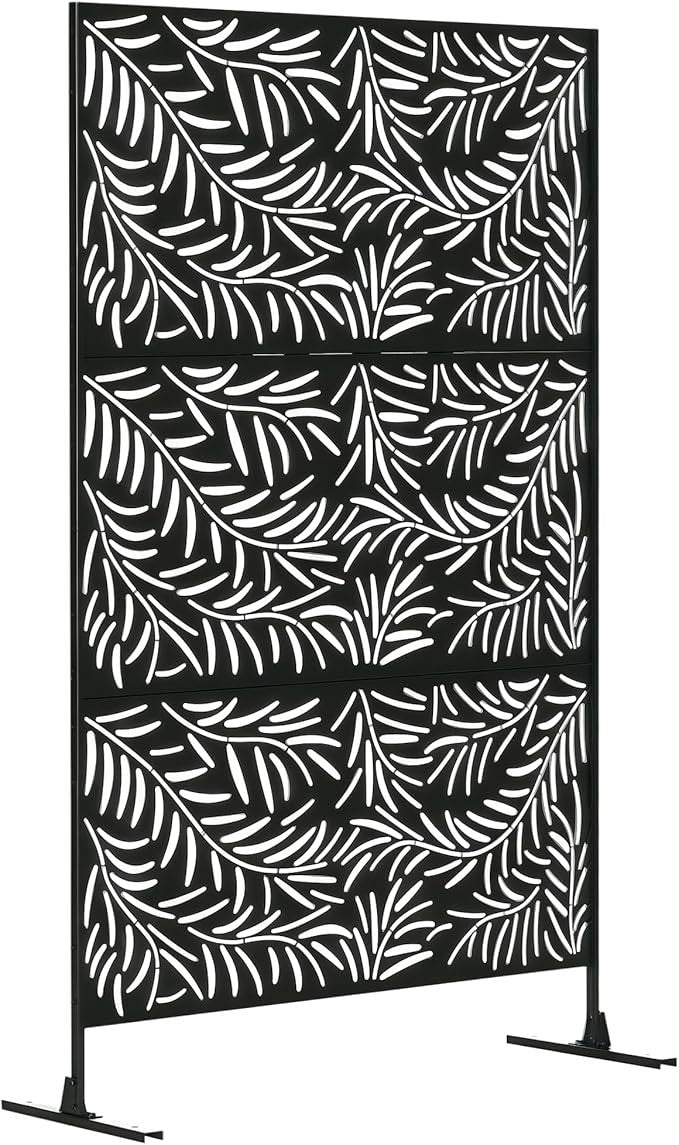 Metal Garden Privacy Screen 6.5ft Black Willow Branch Outdoor Divider Fence