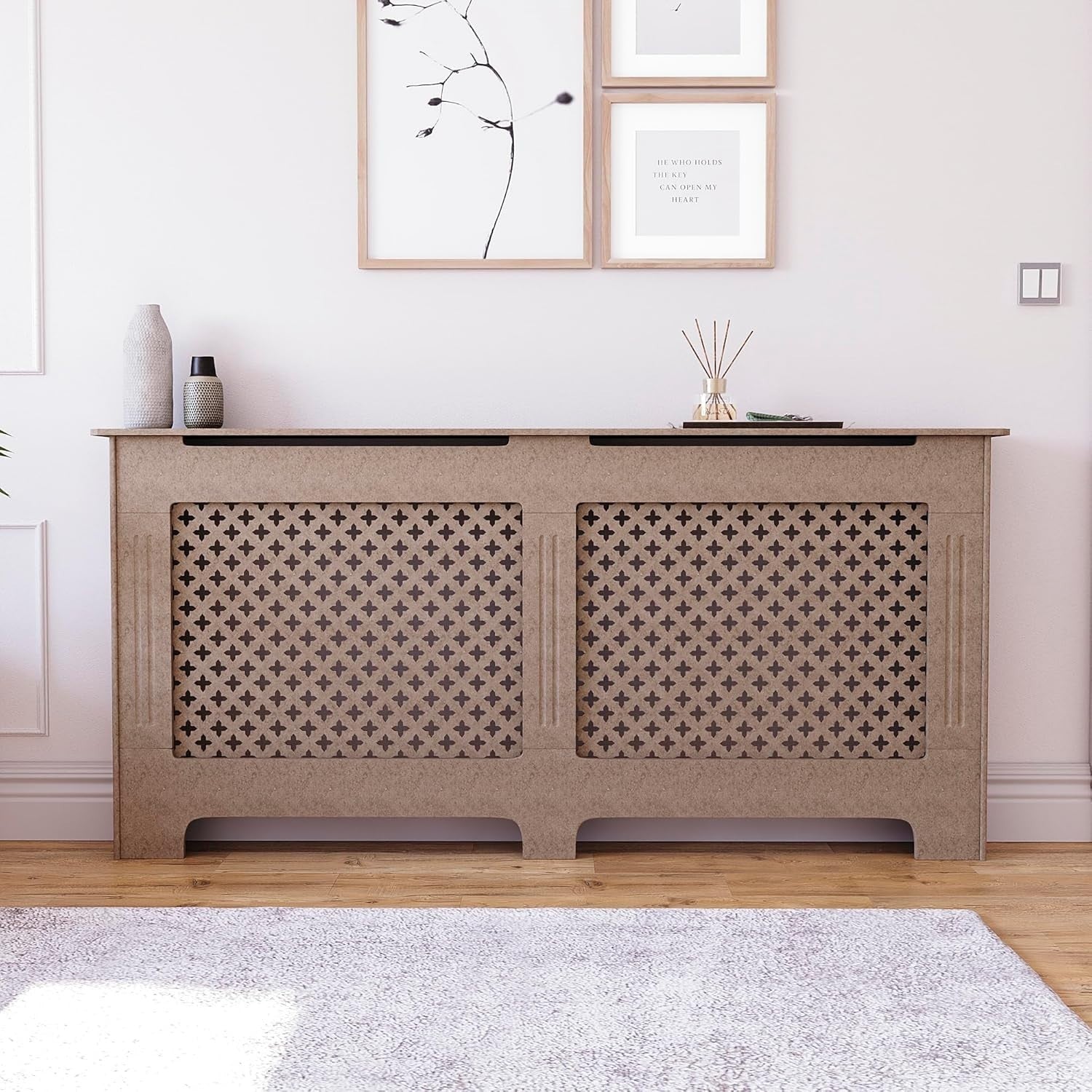 Extra Large Radiator Cover Unfinished MDF Cross Design Paintable Heat Efficient