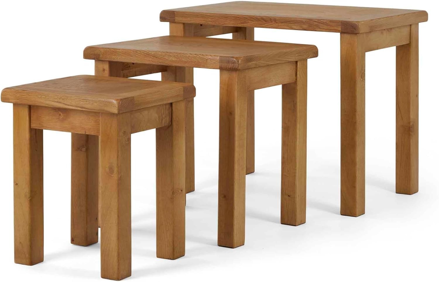 Oak Nest of 3 Side Tables Set Solid Wood Waxed Finish Rectangular Living Room