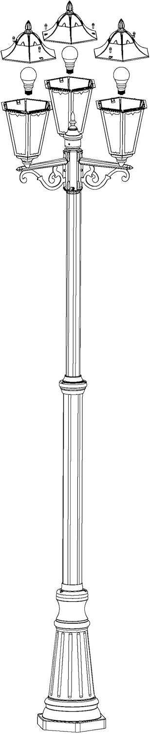 220cm Triple Head Victorian Outdoor Lamp Post White
