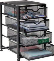 4-Drawer Metal Mesh Desk Organizer, File Storage Cabinet, Home Office