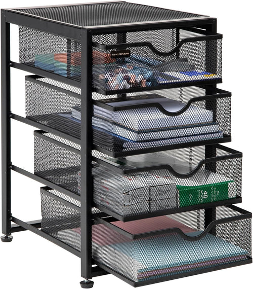 4-Drawer Metal Mesh Desk Organizer, File Storage Cabinet, Home Office