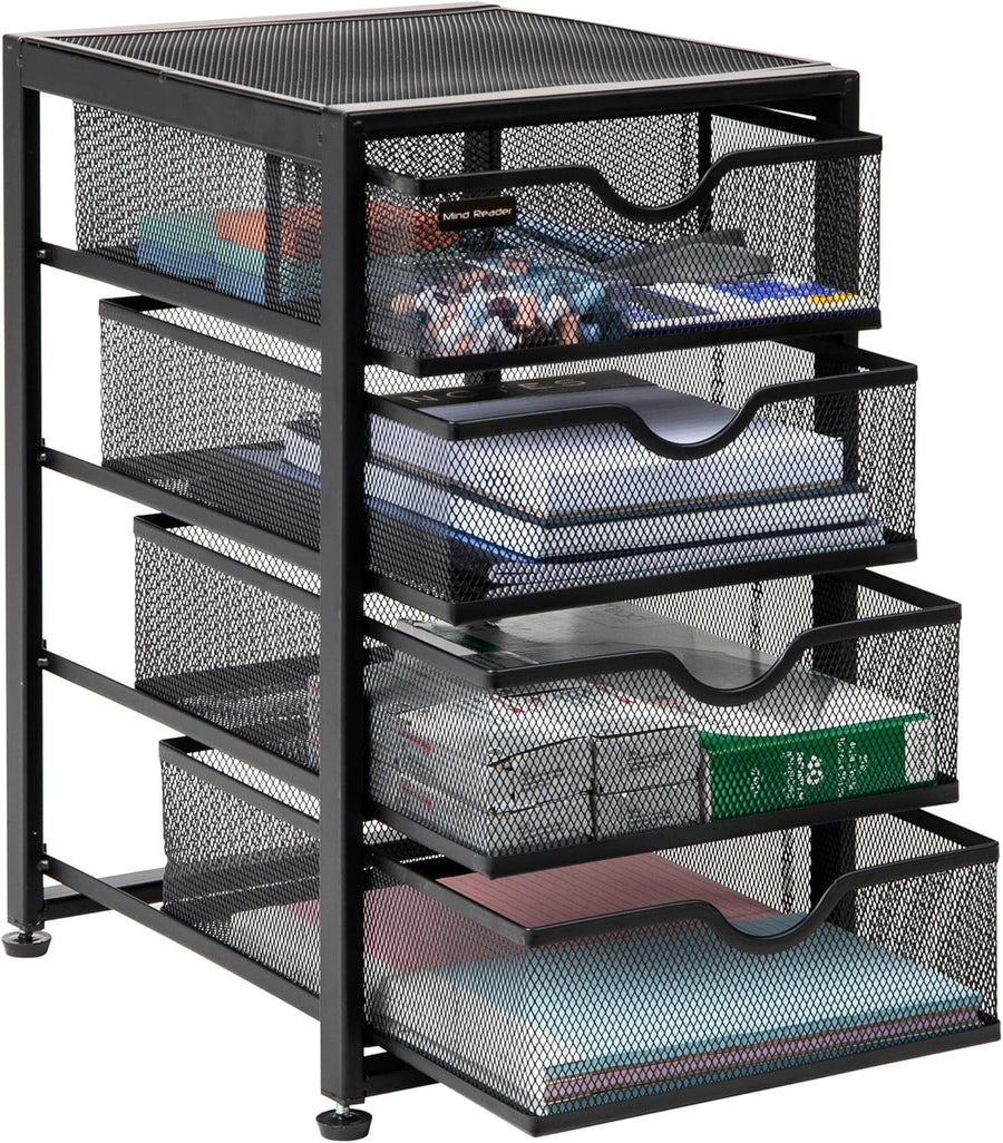4-Drawer Metal Mesh Desk Organizer, File Storage Cabinet, Home Office