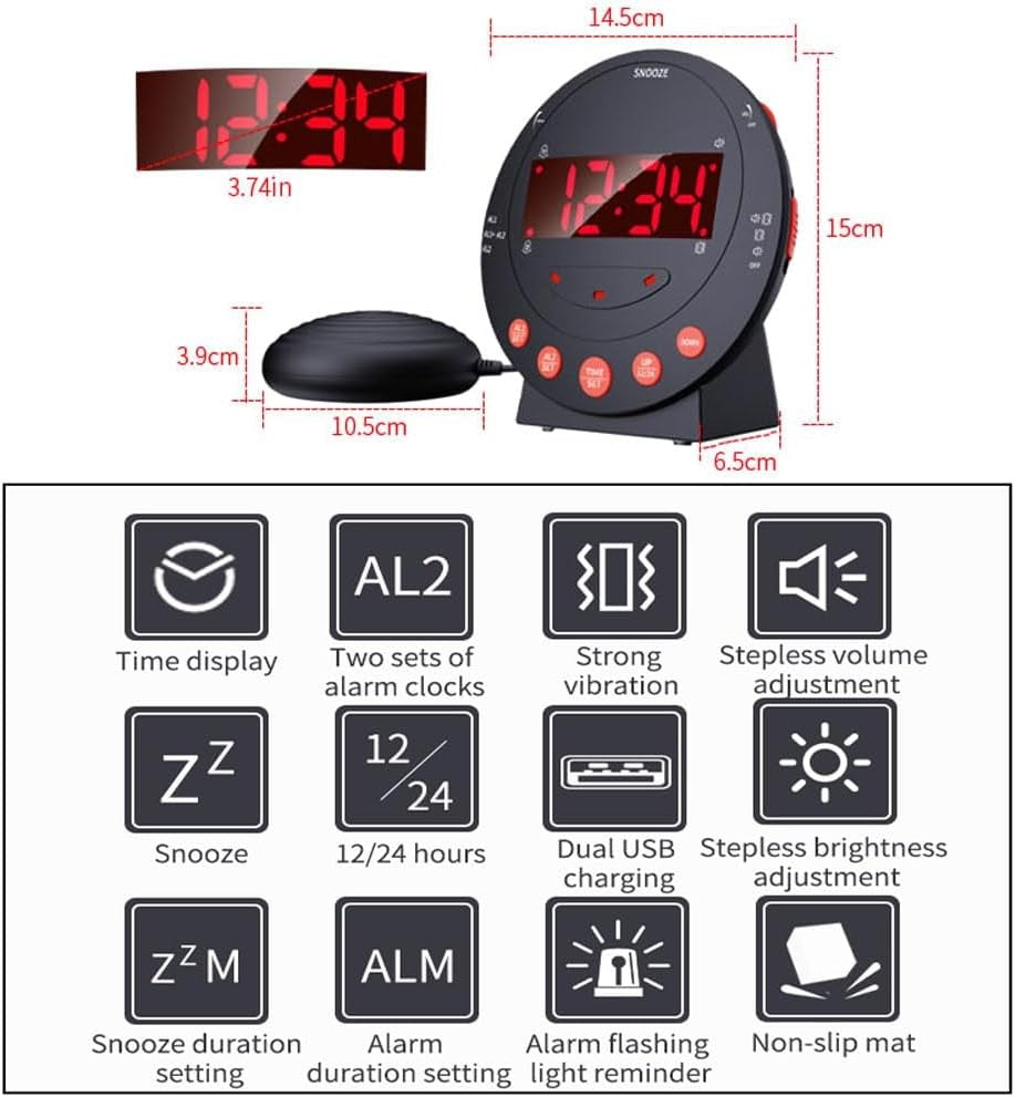 Loud Vibrating Alarm Clock Bed Shaker for Heavy Sleepers Deaf Elderly