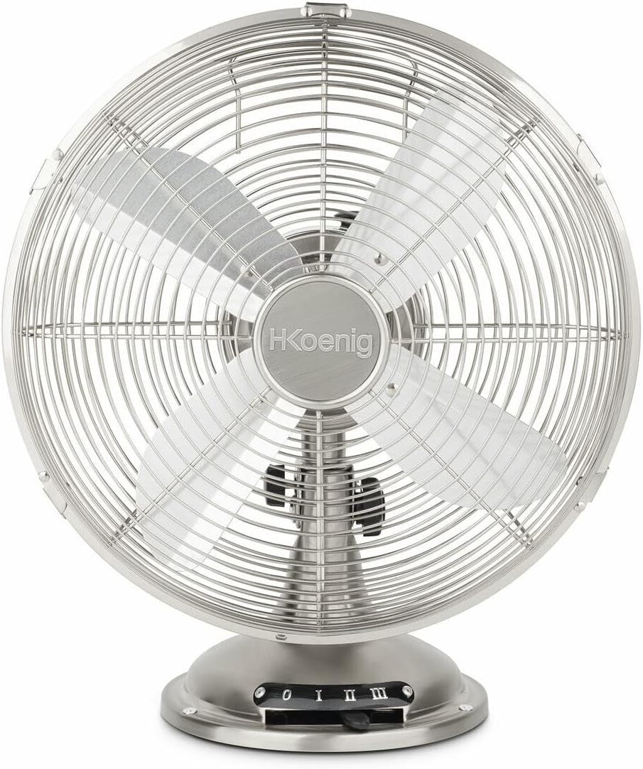 30cm Quiet Metal Table Fan – 3-Speed Retro Oscillating Cooling Silver Design