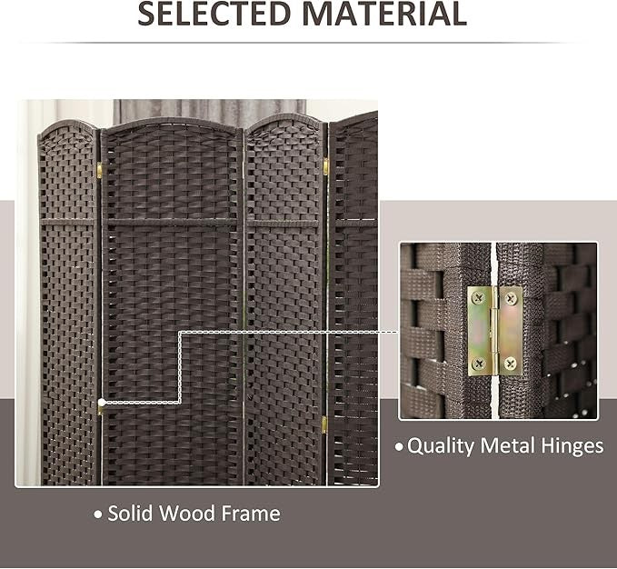 Brown 4 Panel Folding Room Divider – Freestanding Privacy Screen for Bedroom,
