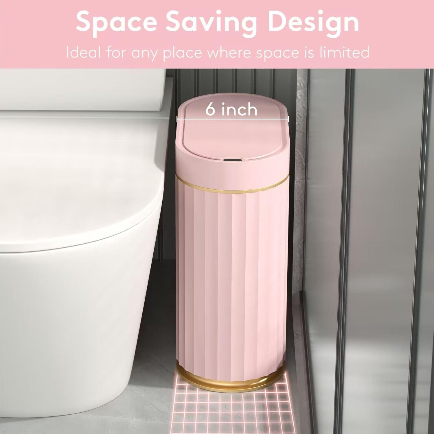 2 Gallon Touchless Bathroom Bin Motion Sensor Slim Pink