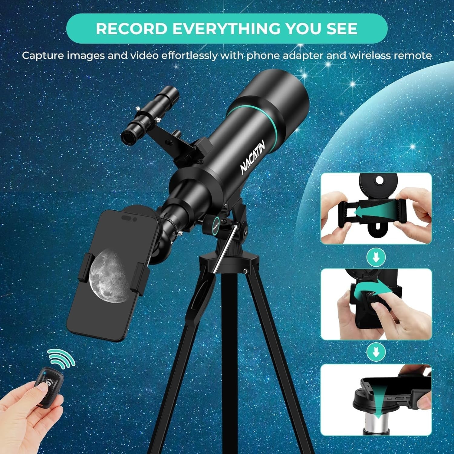 70mm Kids Telescope Refractor with Tripod & Phone Adapter Beginner Astronomy