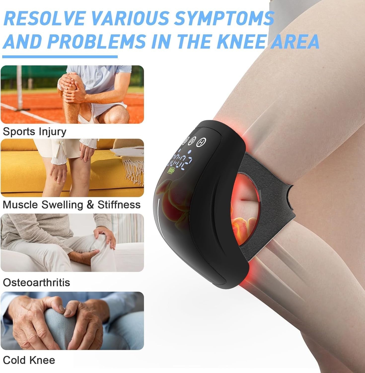 Cordless Infrared Knee Massager with Red Light Therapy & Vibration Pain Relief