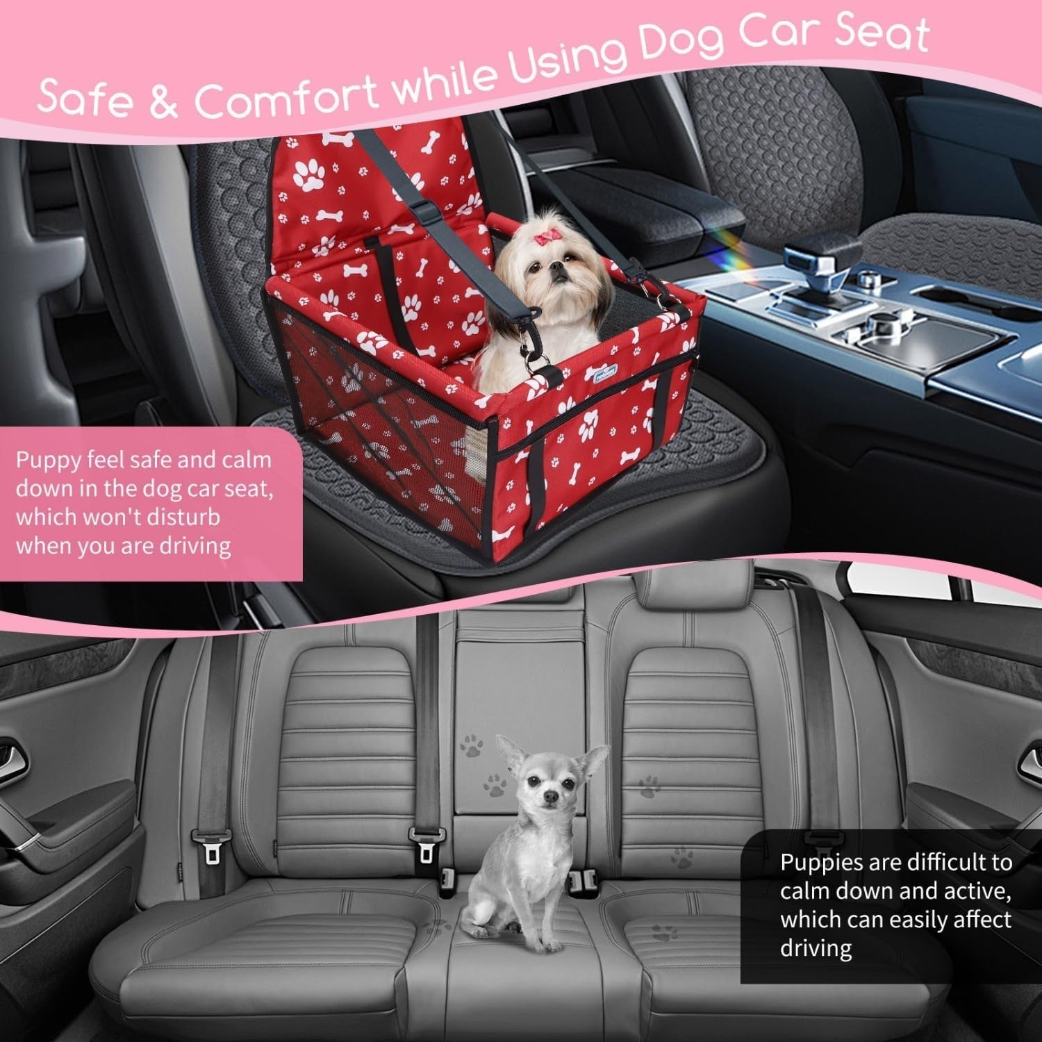 Dog Booster Car Seat Waterproof Foldable Travel Carrier Red Small