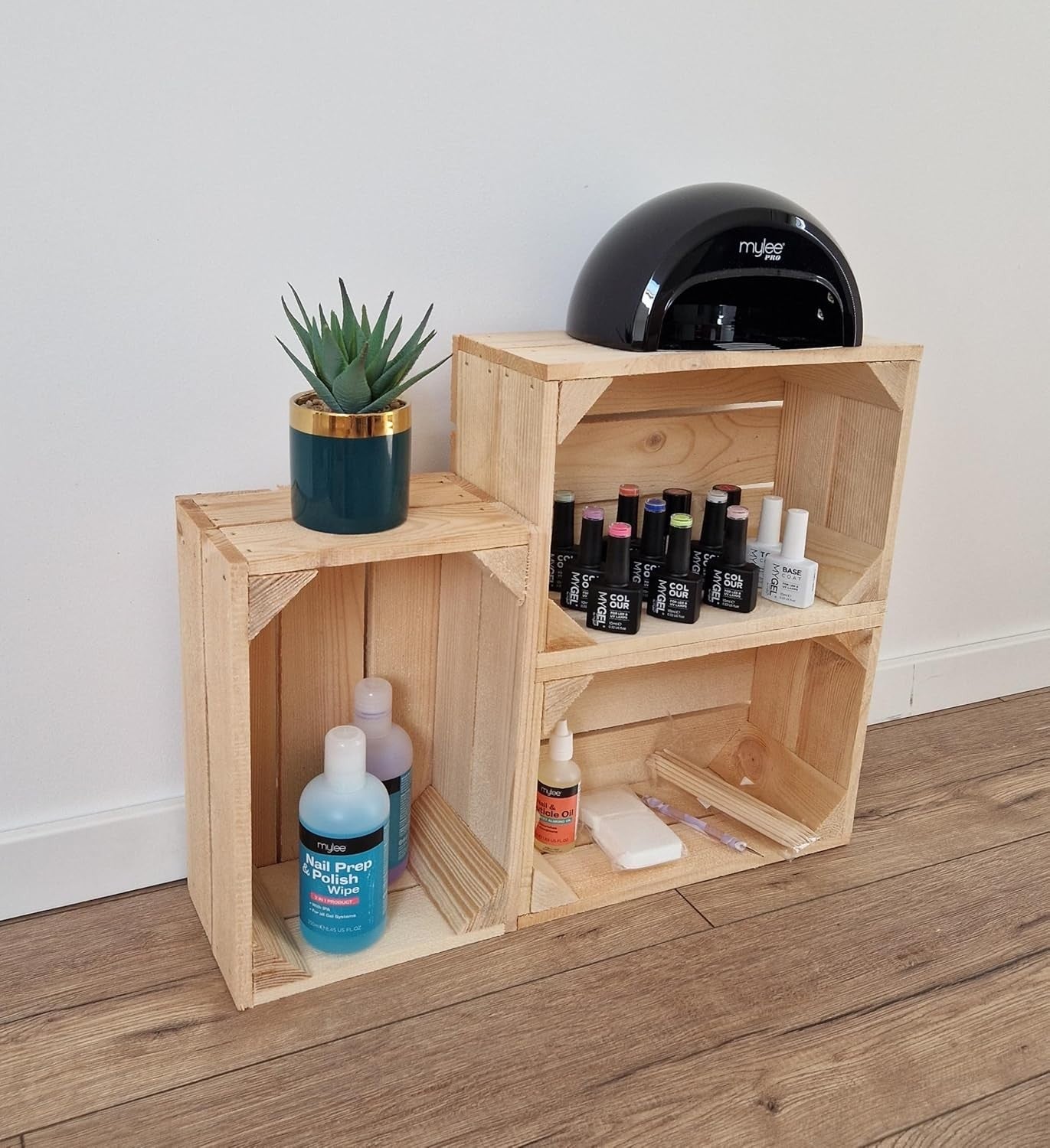 6-Piece Natural Wood Storage Crates Organizer 30x20x15cm Durable