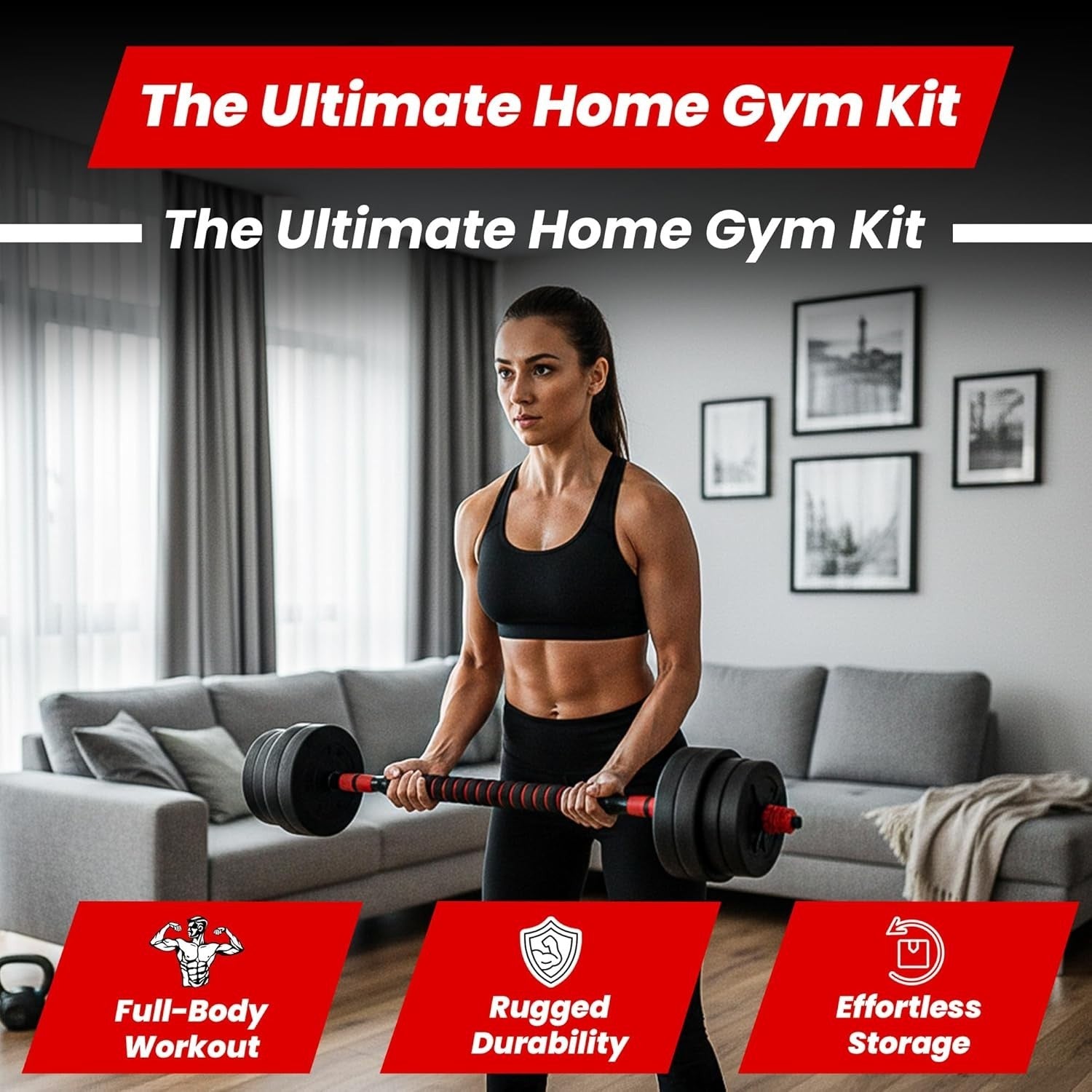 40kg Adjustable Dumbbell Barbell Set Non Slip Compact Home Gym Weights