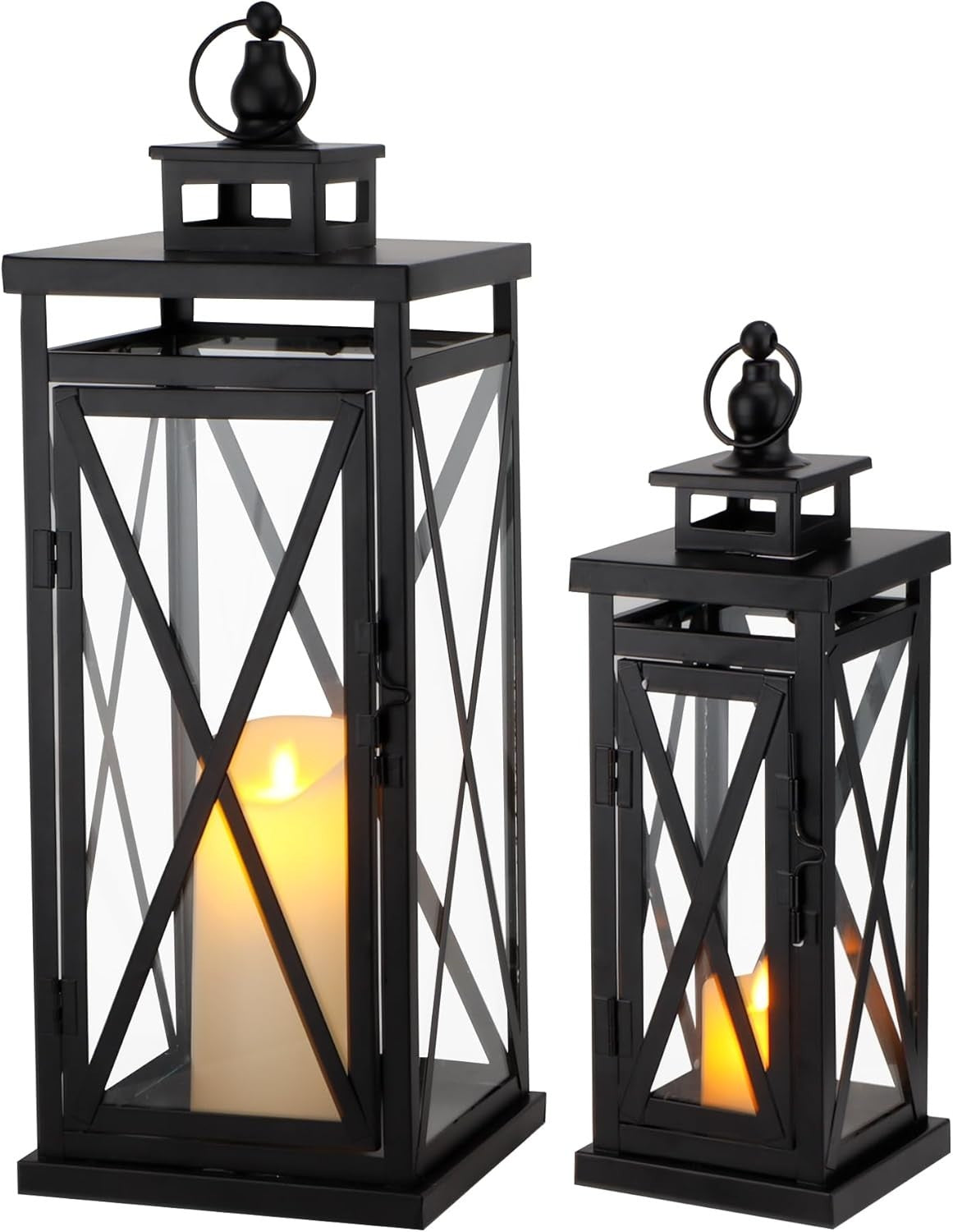 Set of 2 Black Metal Candle Lanterns Home Garden Decor