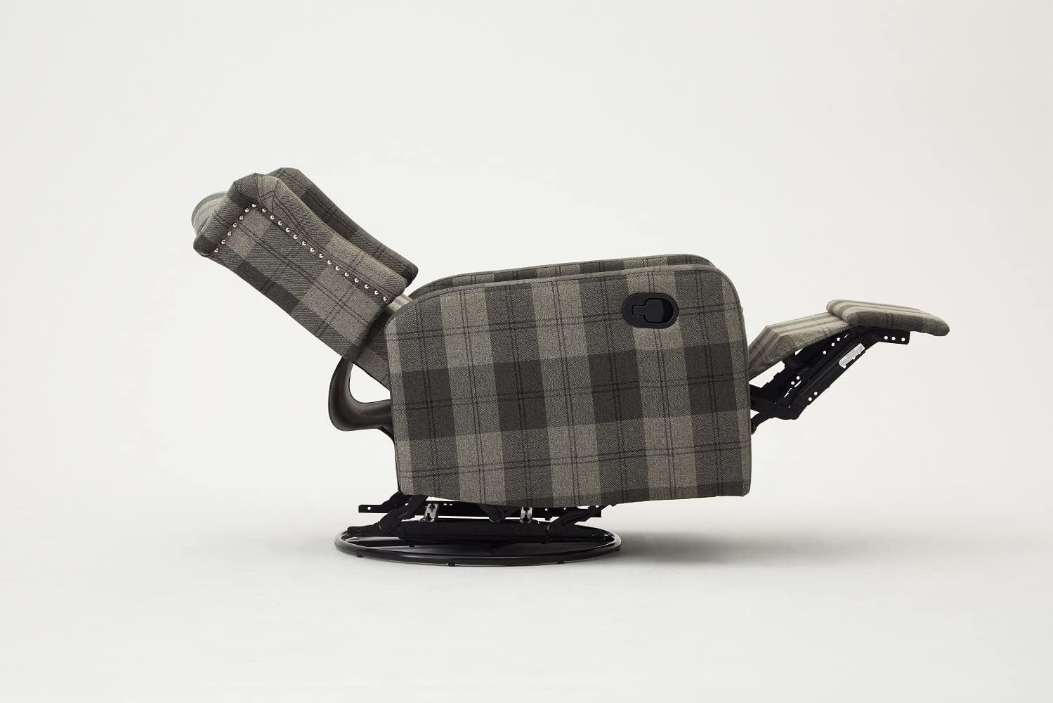 Grey Tartan Swivel Recliner Armchair Fabric Wing Back Chair Lounge Relax Seat