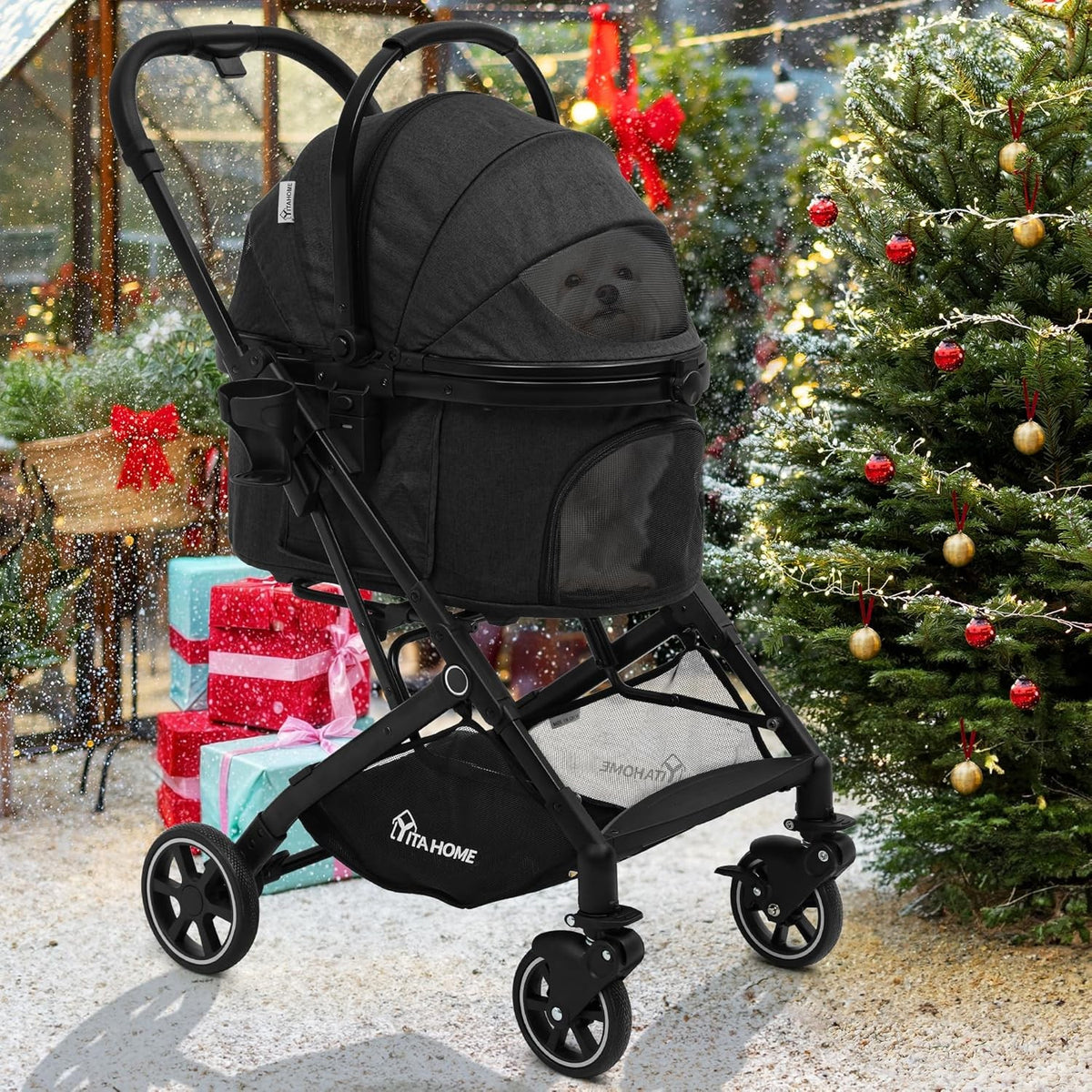 3 in 1 Dog Stroller Foldable Pet Pushchair Detachable Carrier Travel Buggy