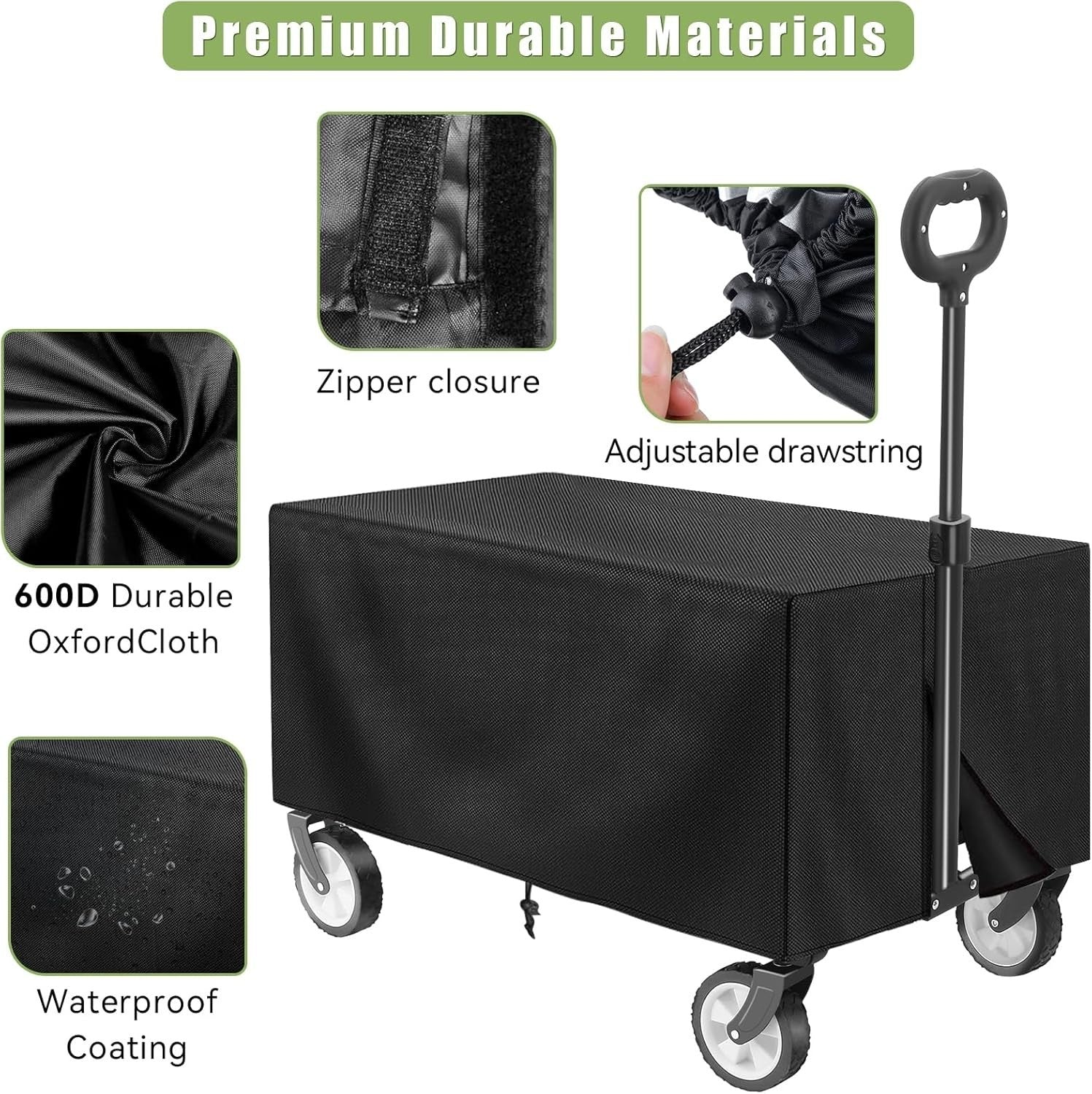 Black Heavy Duty Camping Wagon 100L Folding All-Terrain Garden Trolley + Cover