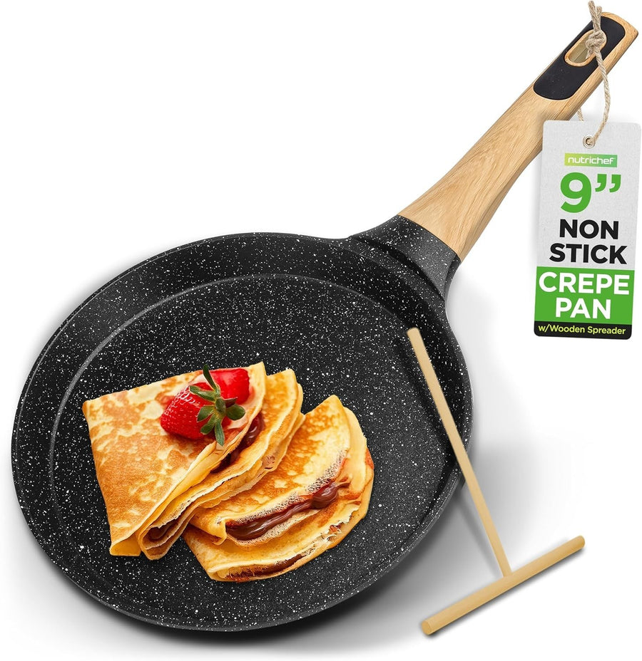 24cm Marble Non-Stick Crepe Pan with Wooden Spreader – Induction & Stove Top