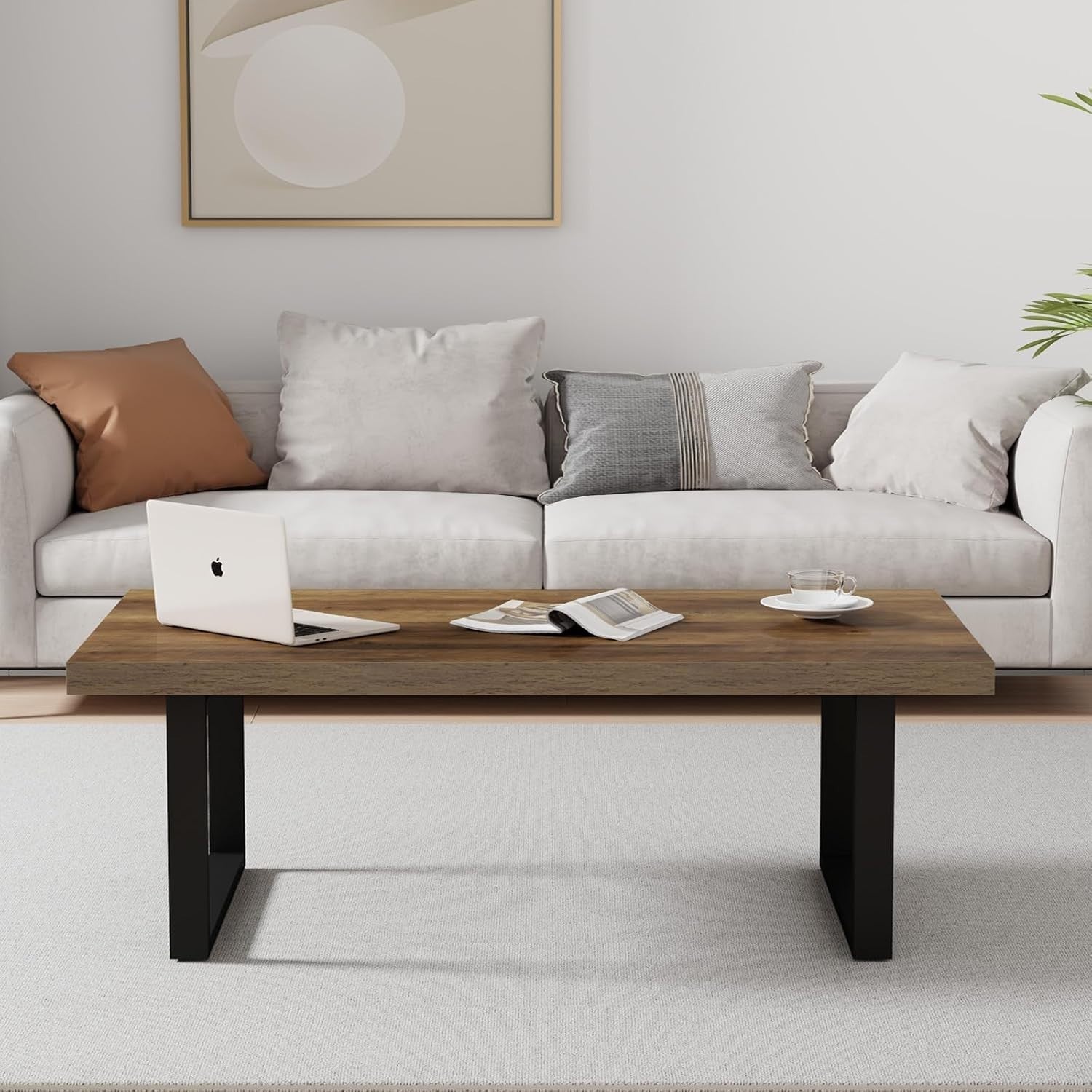 Rustic Oak Coffee Table 120cm Industrial Wood Metal Centre Table Living Room