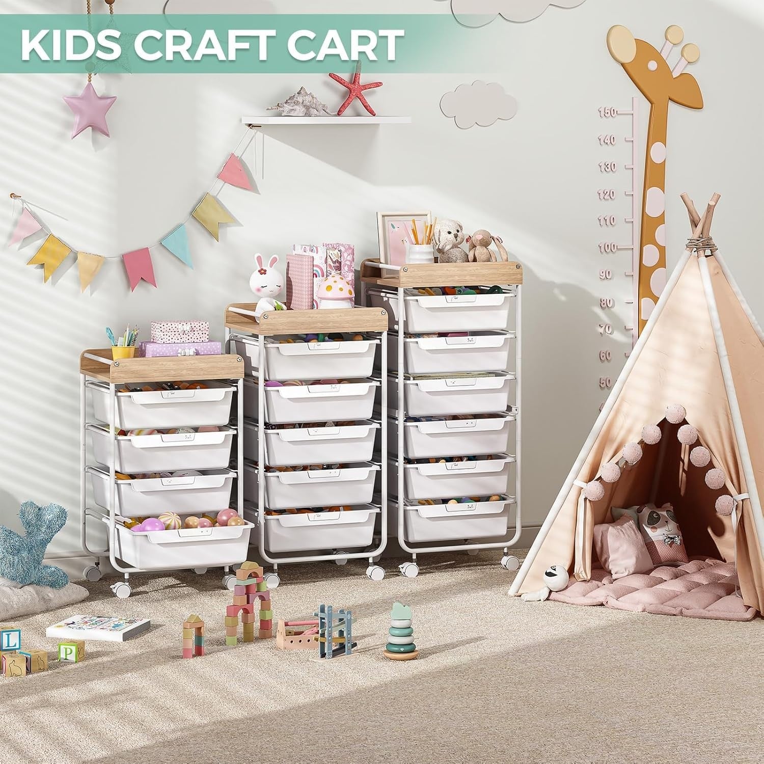 White 4 Drawer Rolling Storage Trolley Craft Office Organizer Cart