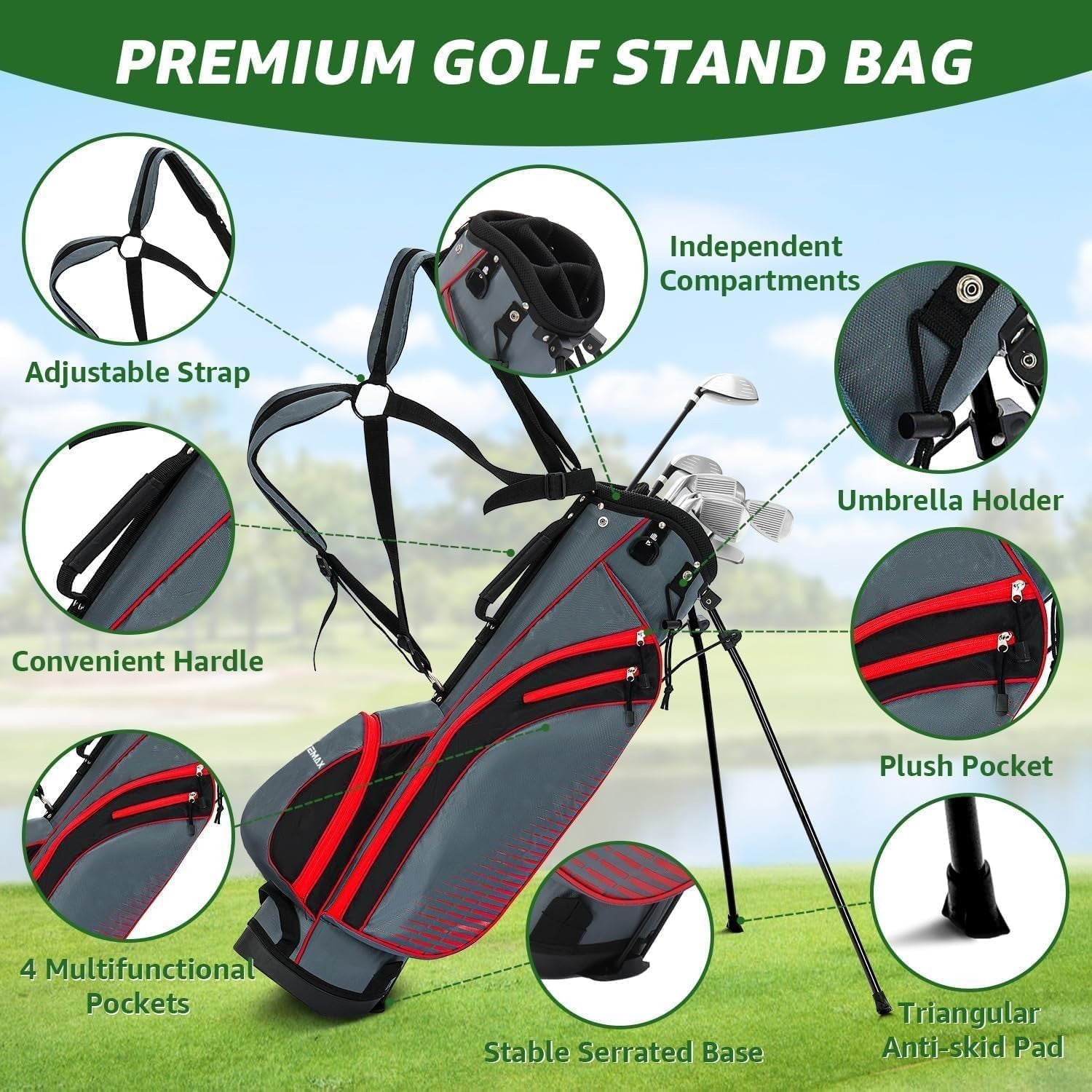 8 Piece Golf Club Set Left Hand Stand Bag Fairway Hybrid Irons Putter