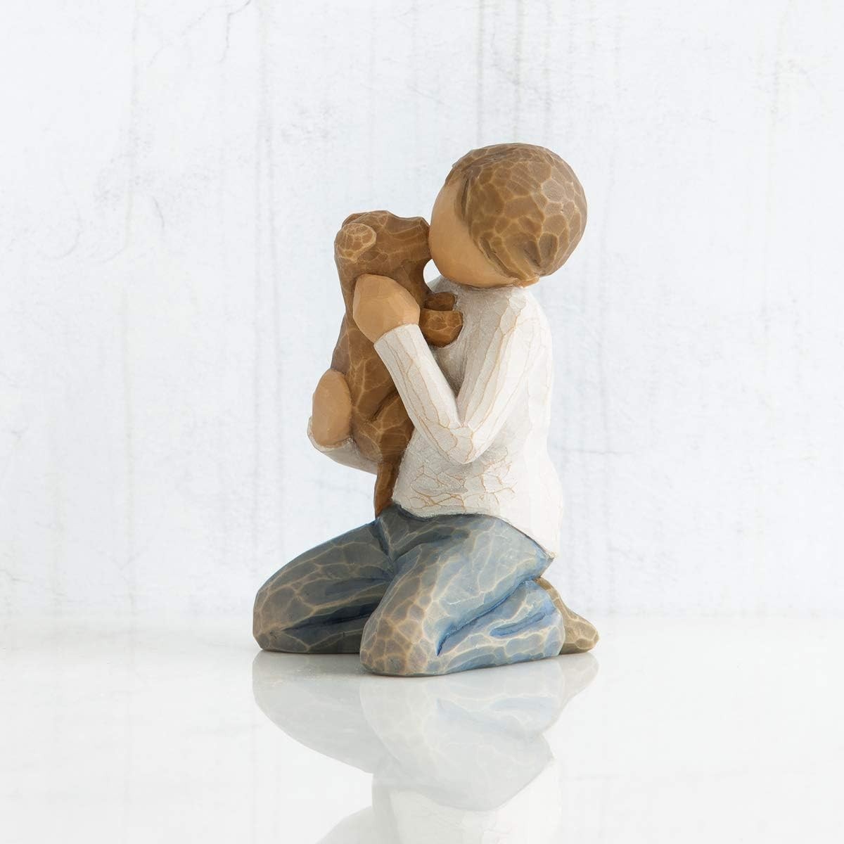 Kindness Boy Figurine Gift Resin Ornament | Loving Child & Puppy Sculpture