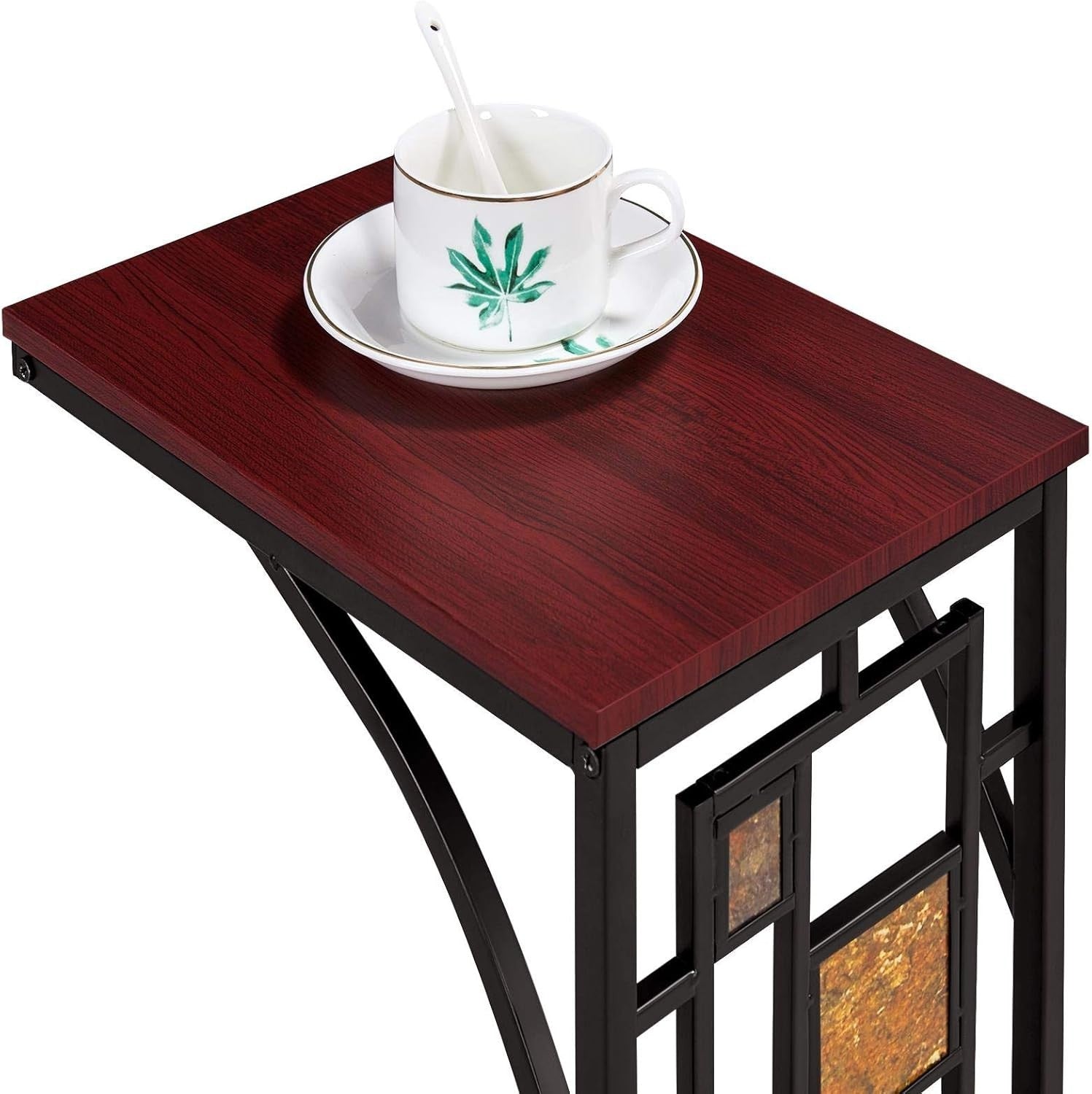 C-Shaped End Table with Storage Shelf, Compact Side Table for Living Room & Offi