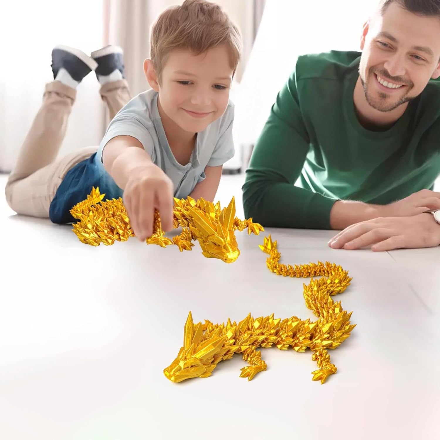 24in Gold Pearly 3D Printed Dragon Articulated Fantasy Fidget Decor