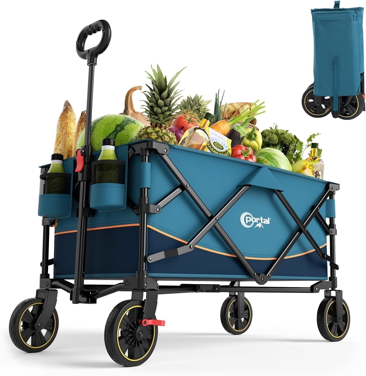 Blue 200L Folding Festival Trolley Heavy Duty Camping Beach Wagon with Brakes