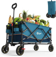 Blue 200L Folding Festival Trolley Heavy Duty Camping Beach Wagon with Brakes