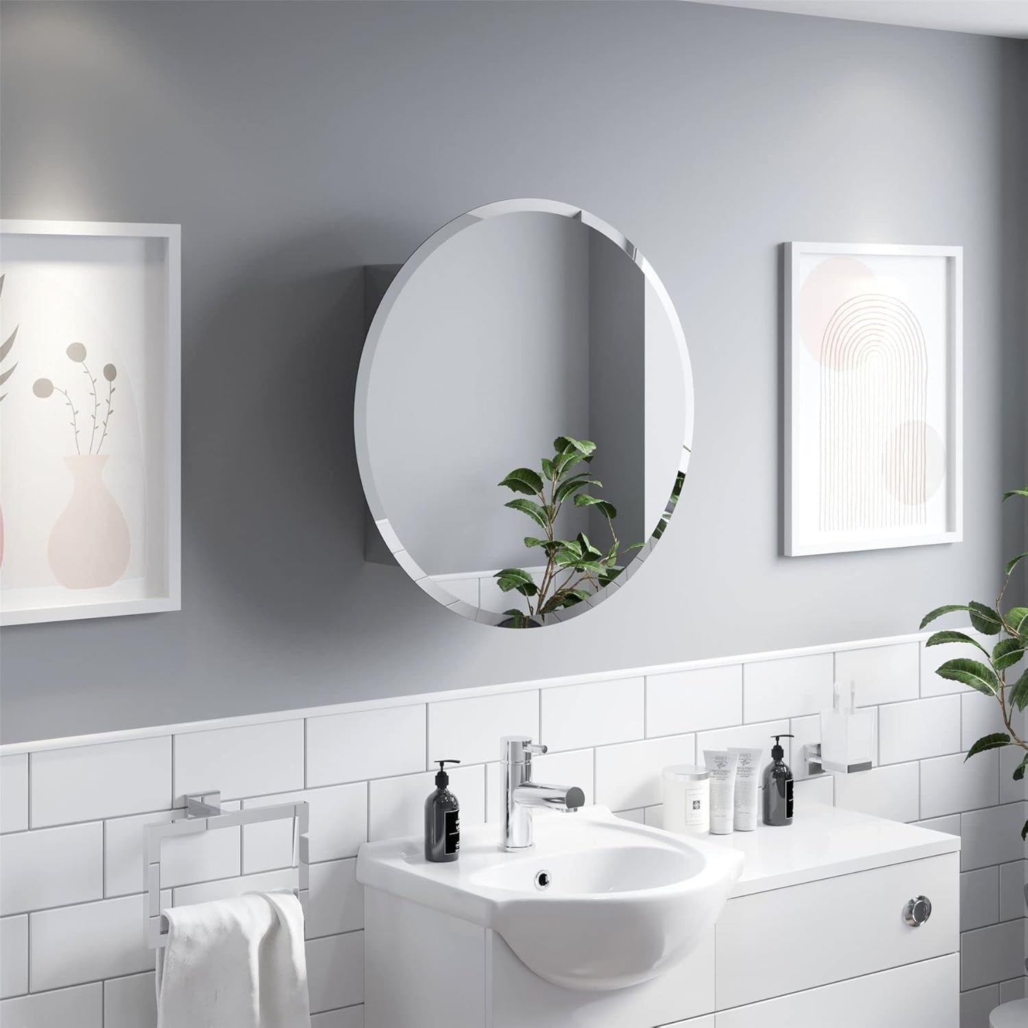 600mm Round Bathroom Mirror Cabinet with Storage & Pre-Assembled Stainless Steel
