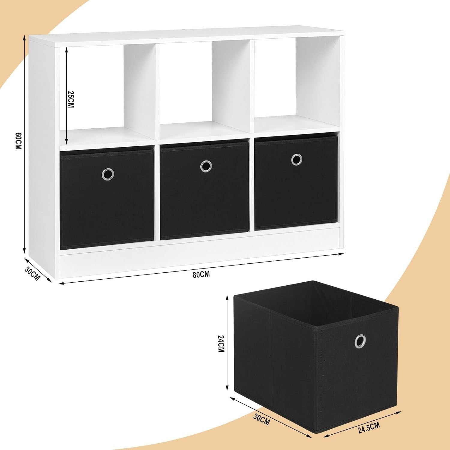 Modern 6-Cube Storage Bookcase with Fabric Drawers | Wide Display Shelf Unit